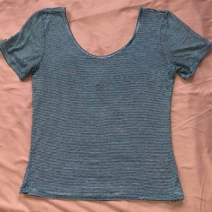 Blue striped, short sleeve shirt